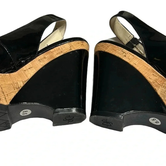 Donald J. Pliner shoes,8.5,cork,black patent leather sling back platform wedge - Picture 7 of 14